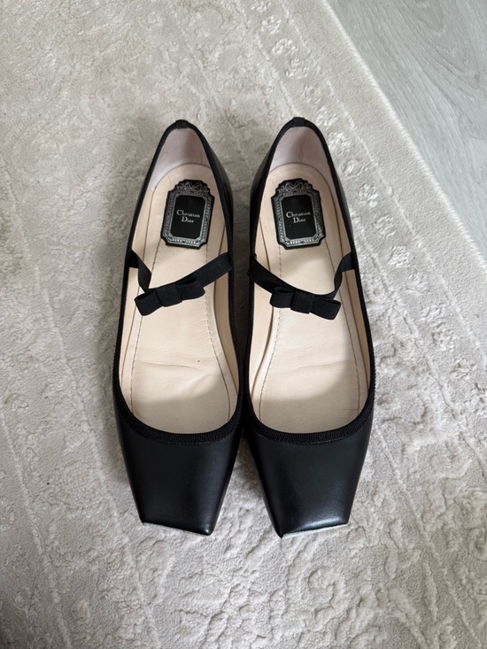 Dior Shoes - Dior Black Square-Toe Ballet Flats with Bow Trim